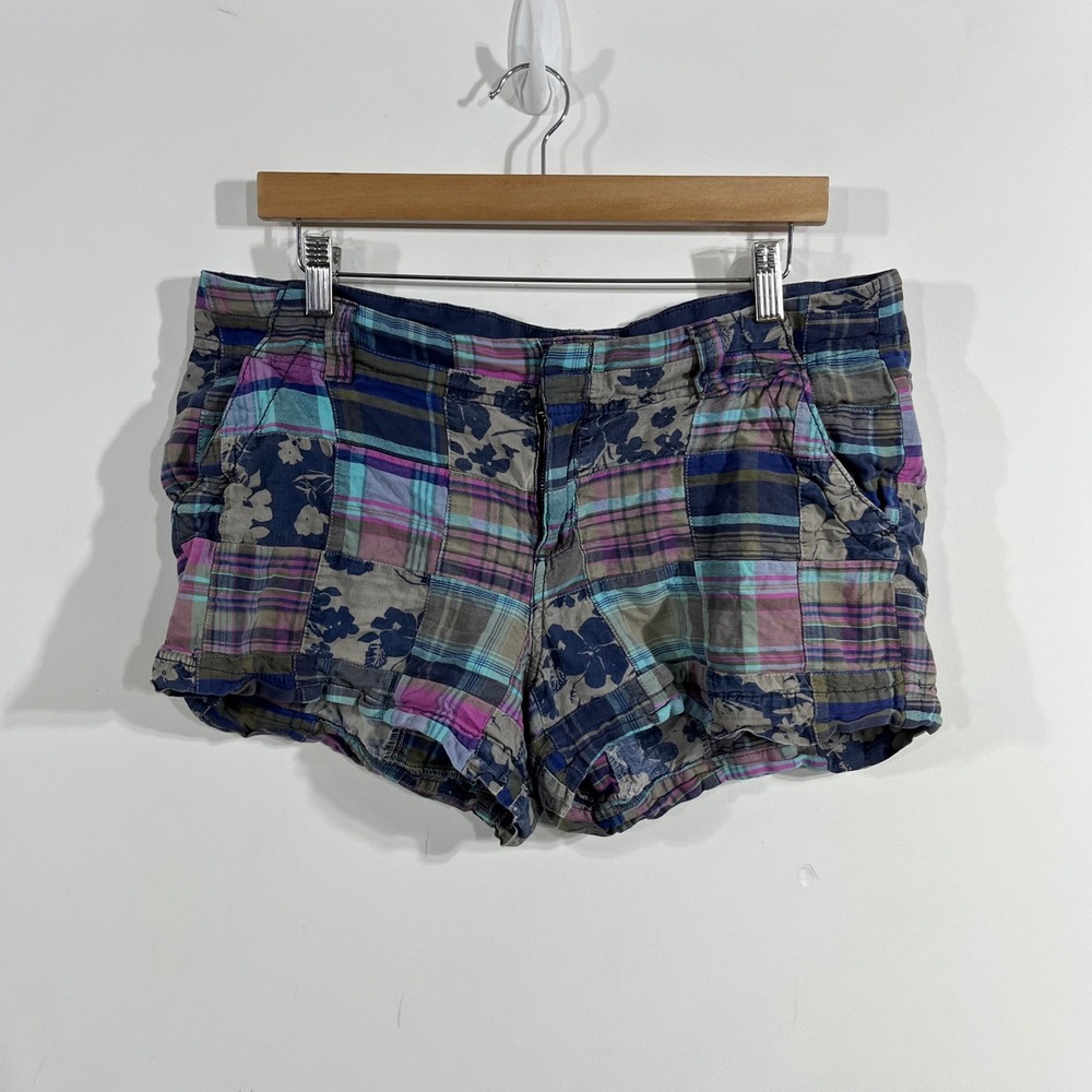 Old Navy VTG Y2K Madras Boho Patchwork Plaid Floral Shorts Cotton Size 12 90s